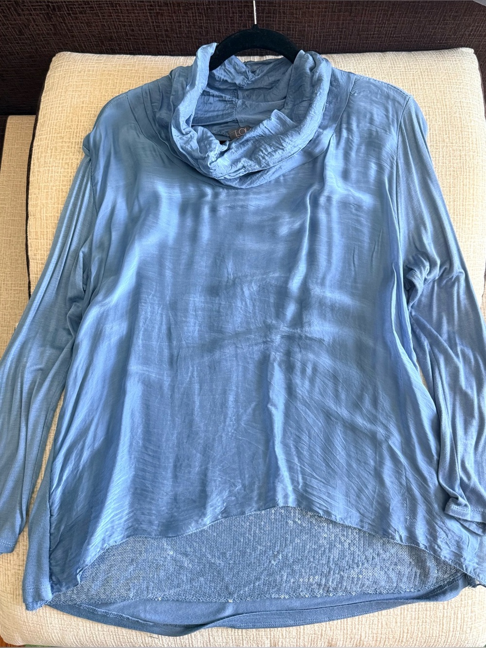 Light Blue Cowl Neck Long Sleeve Top